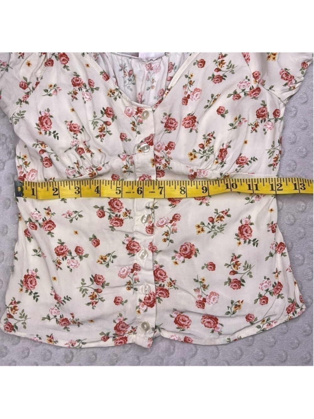 No Boundaries Button-Down Rose Shirred Babydoll Shirt XS - Picture 8 of 8
